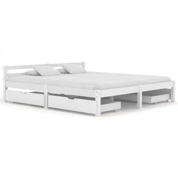 Estructura de cama con 4 cajones madera pino blanco 160x200 cm D