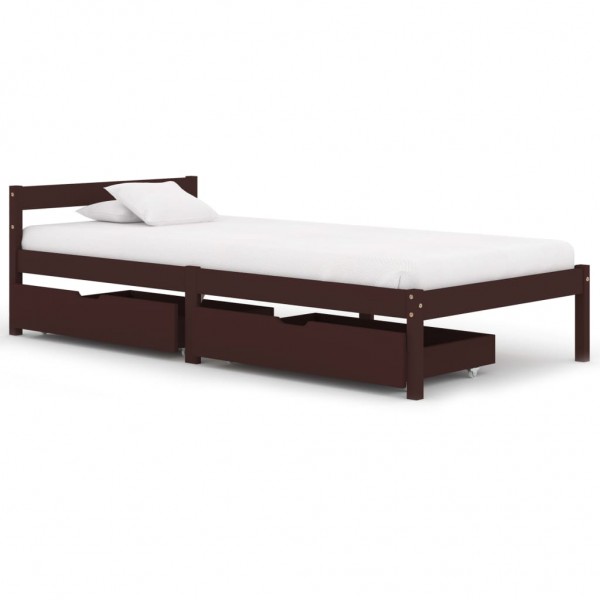 Estructura de cama con 2 cajones pino marrón oscuro 100x200 cm D