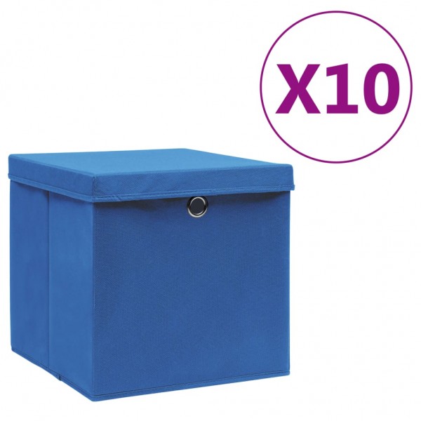 Caixas de armazenamento com tampa 10 unidades azul 28x28x28 cm D