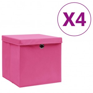 Cajas de almacenaje con tapas 4 uds rosa 28x28x28 cm D
