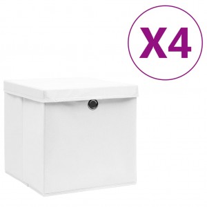 Cajas de almacenaje con tapas 4 uds blanco 28x28x28 cm