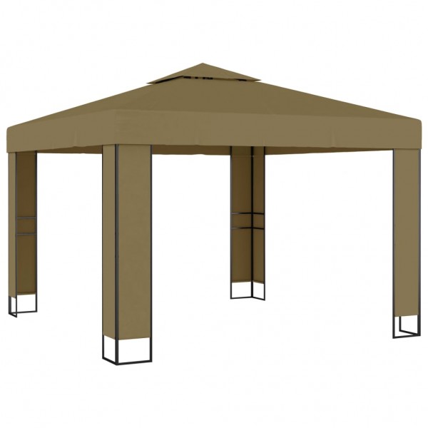 Cenador con doble techo gris taupe 3x3x2.7 m 180 g/m² D