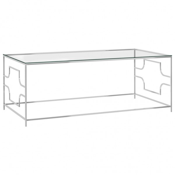 Mesa de centro acero inoxidable y vidrio plateada 120x60x45 cm D