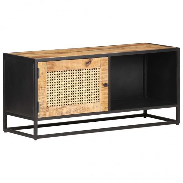 Mueble para TV madera mango rugosa y caña natural 90x30x40 cm D