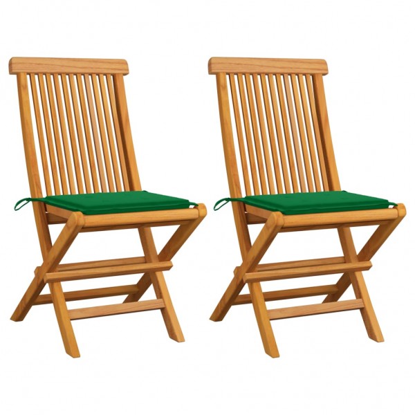 Cadeiras de jardim com almofadas verdes de teca D