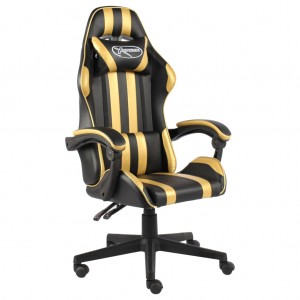 Silla gaming de cuero sintético negro y dorado D