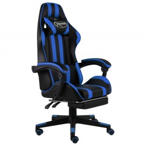 Silla gaming con reposapiés cuero sintético negro y azul D