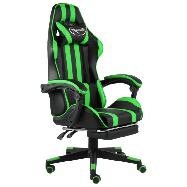 Cadeira de jogos com suporte de pé de couro sintético preto e verde D