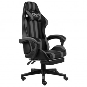 Silla gaming con reposapiés cuero sintético negro y gris D