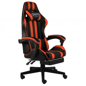 Silla gaming con reposapiés cuero sintético negro y naranja D