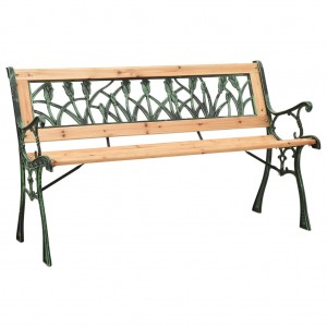 Banco de jardín hierro fundido y madera maciza de abeto 122 cm D