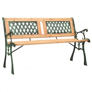 Banco de jardín hierro fundido y madera de abeto maciza 122 cm D