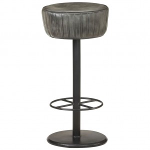 Taburete de cocina de cuero auténtico gris envejecido D