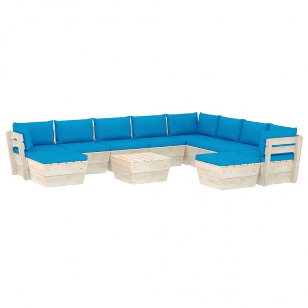 Muebles de jardín de palets 11 pzas y cojines madera de abeto Muebles de jardín de palets 11 pzas y cojines madera de abeto D