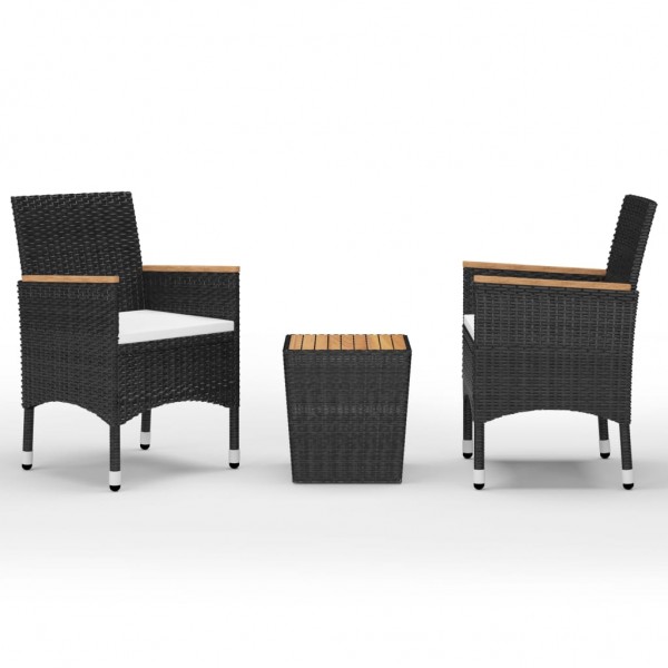 Mesa y sillas jardín 3 pzas ratán sintético madera acacia negro D