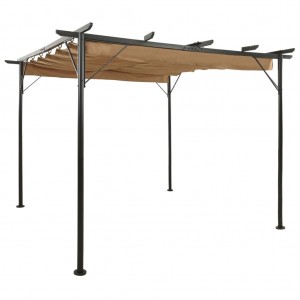 Pérgola con tejado retráctil acero gris taupe 3x3 m 180 g/m² D