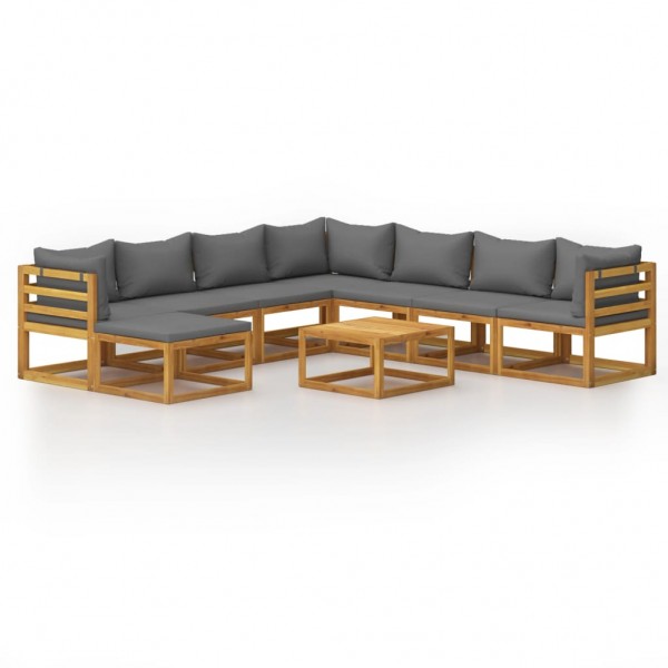 Muebles de jardín 9 pzas cojines madera maciza de acacia Muebles de jardín 9 pzas cojines madera maciza de acacia D