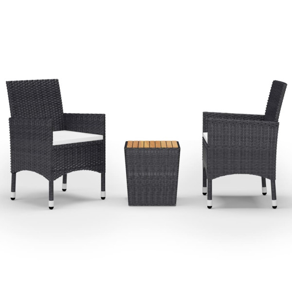 Mesa y sillas jardín 3 pzas ratán sintético madera acacia negro Mesa y sillas jardín 3 pzas ratán sintético madera acacia negro D