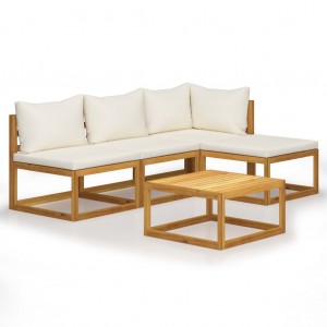 Muebles de jardín 5 pzas cojines crema madera maciza de acacia D