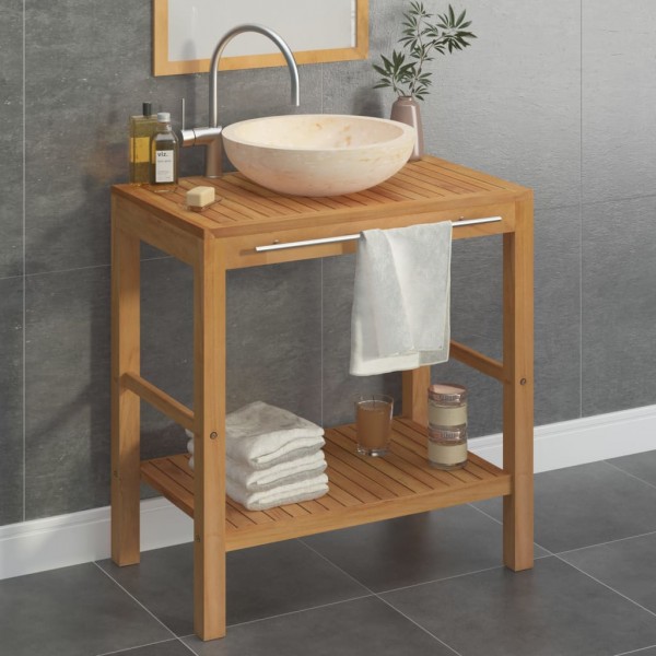 Mueble tocador madera teca maciza con lavabo de mármol crema D