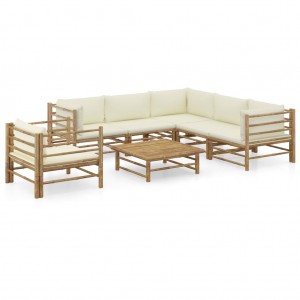 Set de muebles de jardín 7 piezas bambú y cojines blanco crema D