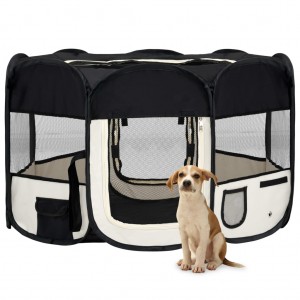 Parque de cães dobrável e saco de transporte preto 125x125x61cm D