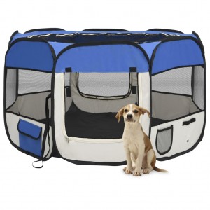 Parque de cães dobrável e saco de transporte azul 110x110x58cm D