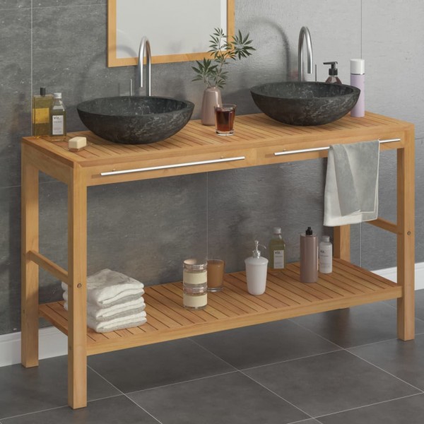 Mueble tocador madera teca maciza con lavabos de mármol negro D