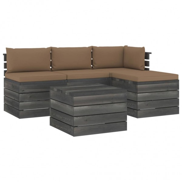 Muebles de jardín de palets 5 piezas cojines madera maciza pino D