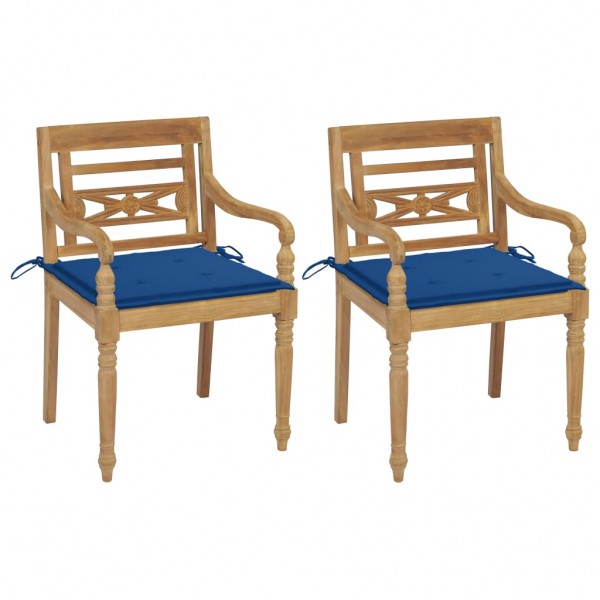 Cadeiras Batavia 2 peças em teca maciça com almofadas azuis D