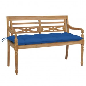 Banco Batavia de teca maciza con cojín azul claro 120 cm D