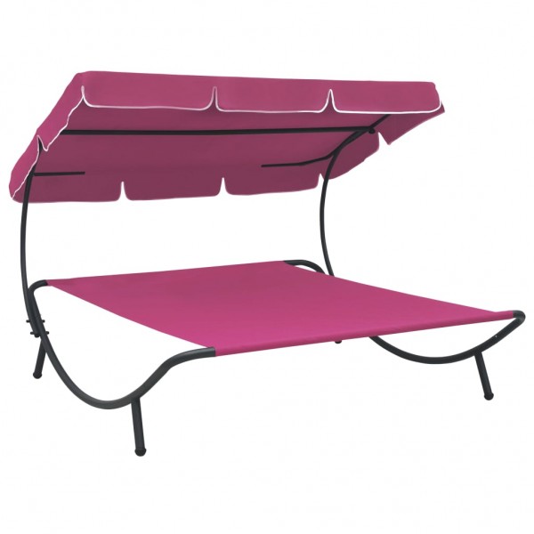 Sofá-cama de jardim com toldo rosa D