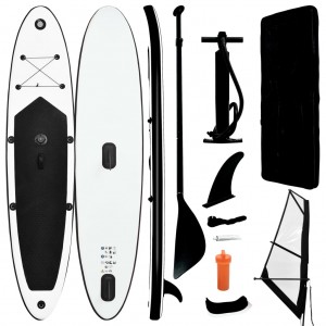 Prancha de paddle surf inflável com vela preta e branca D