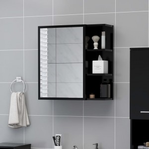 Armario de espejo de baño contrachapada negro 62.5x20.5x64 cm D