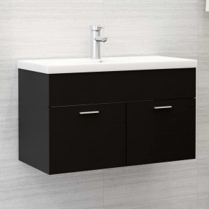 Armario para lavabo madera contrachapada negro 80x38.5x46 cm D