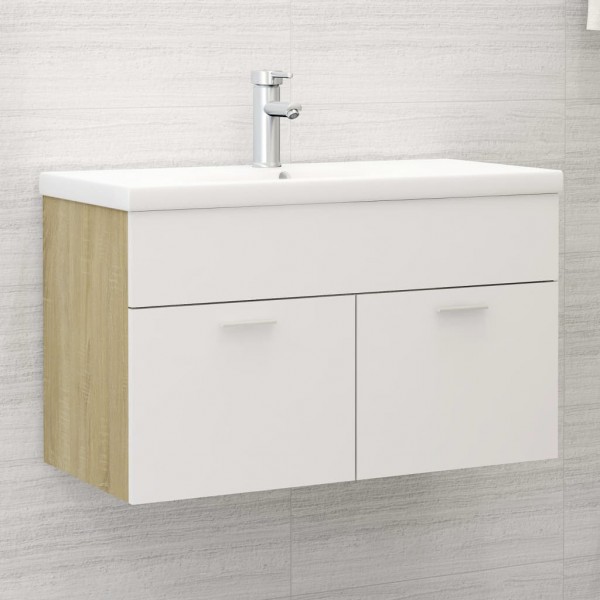 Armário de lavatório de revestimento branco de carvalho 80x38.5x46 cm D