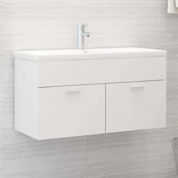 Armário de lavatório de madeira branco 90x38.5x46 cm D