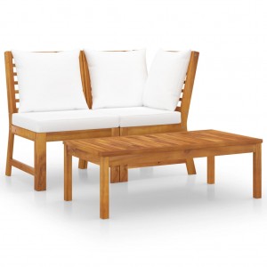 Muebles de jardín 3 pzas madera maciza de acacia cojines crema D