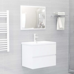 Set muebles de baño 2 piezas madera contrachapada blanco brillo D