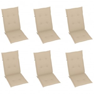 Cojín silla de jardín respaldo alto 6 uds tela beige 120x50x3cm D