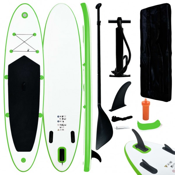 Juego de tabla de paddle surf hinchable verde y blanco D