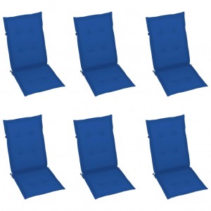 Cojín silla de jardín respaldo alto 6 uds tela azul 120x50x3 cm D