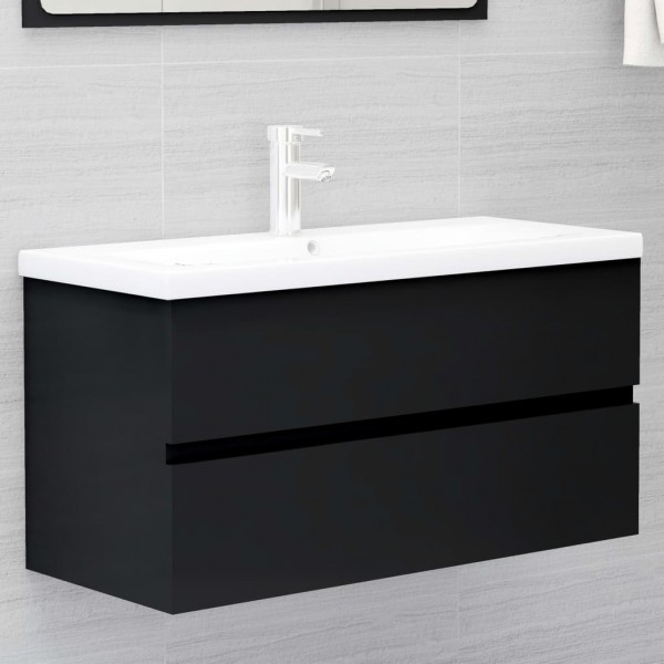 Armario para lavabo madera contrachapada negro 90x38.5x45 cm D