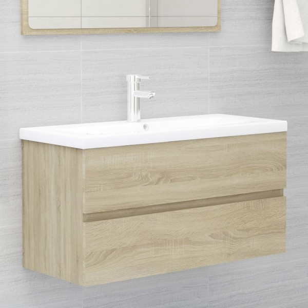 Armario lavabo madera contrachapada roble Sonoma 90x38.5x45 cm D