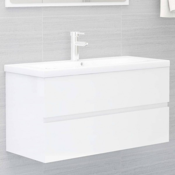 Armario para lavabo aglomerado blanco brillante 90x38.5x45 cm D