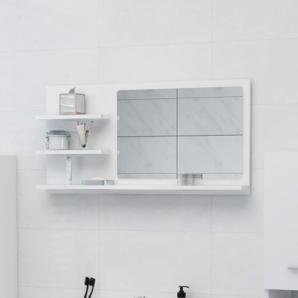 Espejo de baño aglomerado blanco brillante 90x10.5x45 cm D