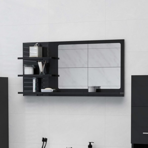 Espejo de baño madera contrachapada negro brillo 90x10.5x45 cm D