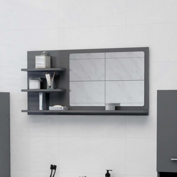 Espejo de baño madera contrachapada gris brillo 90x10.5x45 cm D