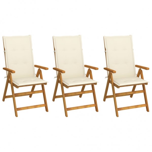 3 cadeiras dobráveis de jardim e almofadas em madeira de acácia maciça D