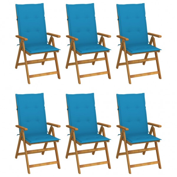6 cadeiras dobráveis de jardim e almofadas em madeira de acácia maciça D